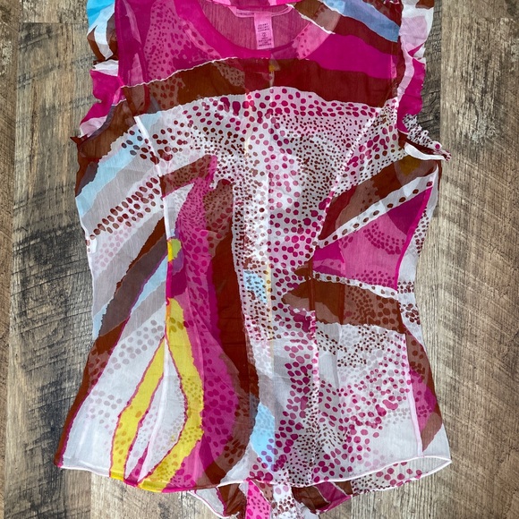 Diane Avon Furstenberg Silk Ruffle top sleeveless multi color - Picture 4 of 11